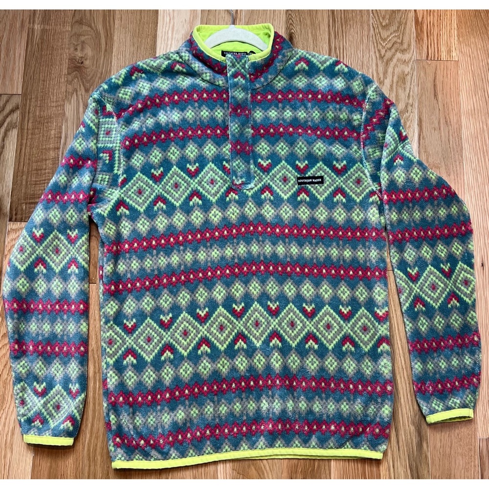 Southern Marsh Sweater Womens Medium Green  Pullover 1/4  Zip Fleece Jacket Soft
